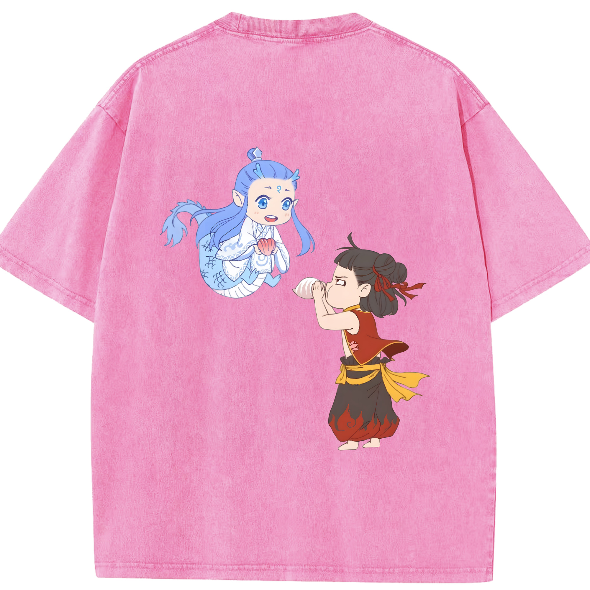 （画像用） Ne Zha 2 ナタ 魔童の大暴れ 綿100% ヴィンテージ風 半袖Tシャツ（背面プリント）